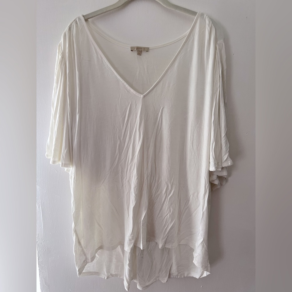 Anthropologie White V-Neck Flutter Sleeve Top